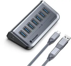 Yottamaster 7 Port USB 3.2 Gen2 Data Hub - 10Gbps, Type C to USB, Laptop, PC, MacBook, Flash Drives, HDD (1.6ft)