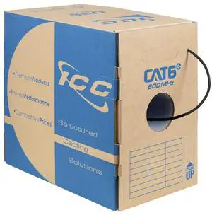 ICC Cat6e CMR Riser 1000ft - UTP 23AWG, 100% Solid Pure Copper, Unshielded, Bulk Ethernet Cable, PoE++, 600MHz, Reelex Pull Box, UL Certified, RoHS, TAA and NEC Compliant, Black ICC Cat6e CMR Riser 1000ft - UTP 23AWG, 100% Solid Pure Copper, Unshielded, Bulk Ethernet Cable, PoE++, 600MHz, Reelex Pull Box, UL Certified, RoHS, TAA and NEC Compliant, Black