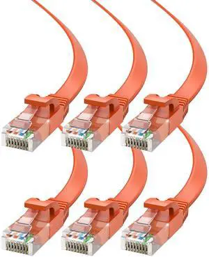 Cat6 Ethernet Cable 12ft, 6-Pack Orange - Flat High-Speed Network Cables for Gaming, Streaming, Router, Modem, PC, PS5, Xbox - Durable & Space-Saving Design