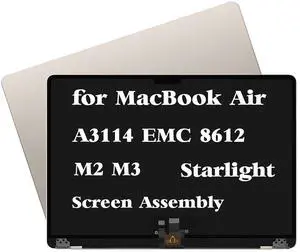 GBOLE A3114 M3 Screen Replacement for MacBook Air A3114 M2 EMC 8612 Retina 2024 MRYQ3 MXD23 MXD3 MXD43 Full LCD Screen Display Assembly (Starlight)