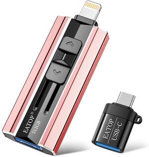 EATOP 512GB Flash Drive Intended for iPhone iPad Android and Computers, 4 in 1 Photo Stick for Phone Memory Storage Easily Backup Photos Videos, Plug and Play, No Application Required (Light Pink)