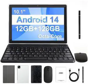 ATMPC Tablet, Android 14 Tablets 10 Inch, 12GB RAM 128GB ROM, 1TB Expandable, Octa-Core Tablet with Keyboard, Mouse, Stylus, 1280 * 800 IPS, 6000mAh Battery, WiFi 6,BT 5.4, Dual Camera ATMPC Tablet, Android 14 Tablets 10 Inch, 12GB RAM 128GB ROM, 1TB Expandable, Octa-Core Tablet with Keyboard, Mouse, Stylus, 1280 * 800 IPS, 6000mAh Battery, WiFi 6,BT 5.4, Dual Camera