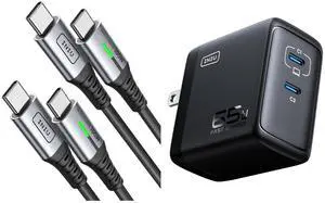 INIU [100W, 6.6ft 2-Pack USB C to USB C Cable + 2-Port 65W USB C Charger Block