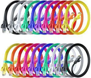 Cat6 Ethernet Cable 6ft, 20-Pack Multicolor - Flat High-Speed Network Cables for Gaming, Streaming, Router, Modem, PC, PS5, Xbox - Durable & Space-Saving Design