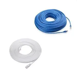 Cable Matters 200-Foot Snagless Long Cat6A (SSTP, SFTP) Shielded Ethernet Cable in Blue & 50-Foot Cat6 Flat Ethernet Cable in White