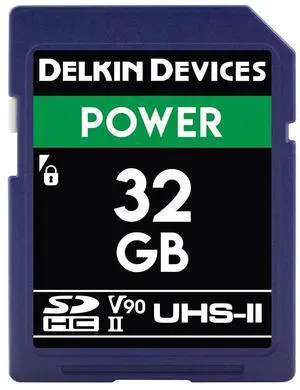 Delkin Devices Power 32GB SDHC UHS-II (U3/V90) Memory Card - 300MB/s Read, 250MB/s Write | High-Performance Card for 8K, 4K, HDR, 360o Video and Cameras