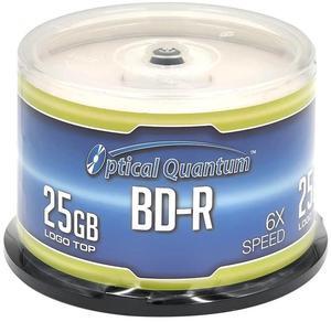 Optical Quantum OQBDR06LT-50 6X 25 GB BD-R Single Layer Blu-Ray Recordable Blank Media Logo Top, 50-Disc Spindle