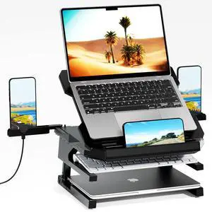 OImaster Laptop Stand for Desk, Phone Stand, Extended Laptops Riser, Elevator, 3 Height Adjustable, Rotatable Base, 10-17 Inches