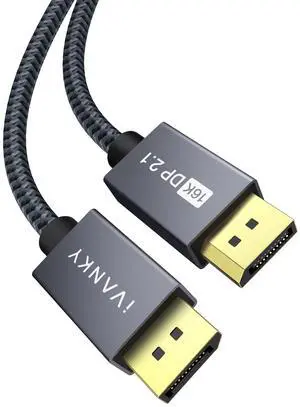 IVANKY 16K Displayport Cable 10ft, Long DP Cable 2.1 [16K@60Hz, 8K@120Hz, 4K@240Hz/165Hz], DisplayPort 2.1 Cable Support HDR, HDCP 2.2, Compatible with Gaming Monitor, TV and More, Grey-10FT