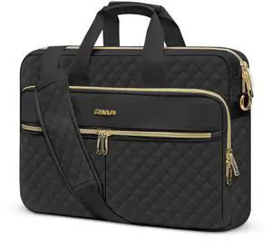 MOSISO 15-15.6 inch Laptop Bag, Briefcase for Women&Men, 16 inch Square Quilted Computer Messenger Bag Office Travel Business with 3 Pockets&Strap, Black