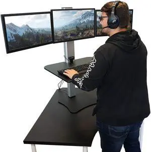 Victor DC475 High Rise Electric Triple Monitor Gaming Desk|3Large Monitor Sit-Stand Desk |28" Wide Gaming Surface|Compatible with Any Standard Desk|Adjustable Monitor Holder|Cable Management Included