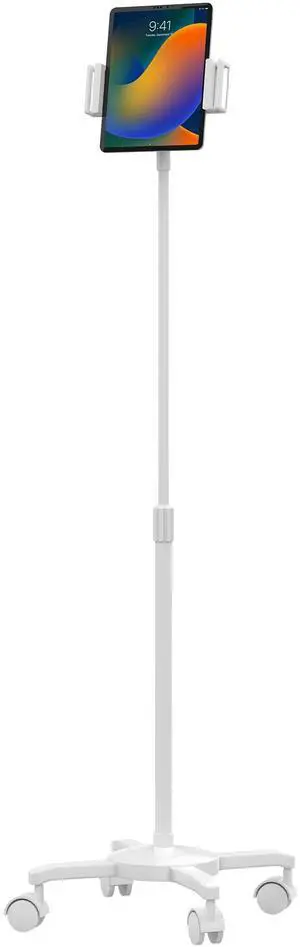 CTA Digital Universal Desk Mount Universal Quick Connect Floor Stand for iPad 10th Gen 10.9"- iPad Mini 5- iPad Gen 7/8/9- iPad Pro 12.9"- Galaxy Tab S3 9.7"- Galaxy Tab A & More - White (PAD-QCFSW)