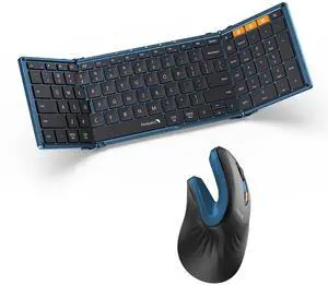 ProtoArc Foldable Bluetooth Keyboard Blue and Ergonomic Mouse Blue