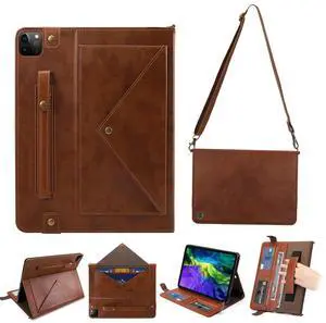 Dteck PU Leather Case for Apple iPad Pro 13" M4 (2024), Durable Folio Case with Card Slots & Pockets & Pen Holder & Stand Function, Protective Crossbody Case for iPad with Shoulder Strap, Coffee