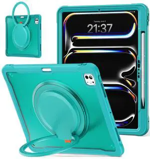 Batianda iPad Pro 13 inch Case 2024 M4 Chip Lightweight Dual-Layer Protective Tablet Cover, Durable Shock-Absorbing Corners with 360deg Rotating Retractable Kickstand Ring Built-in Pen Slot, Blue