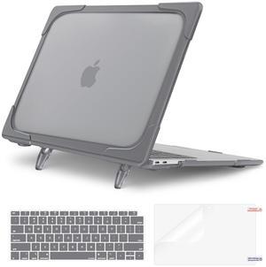 MOSISO Compatible with MacBook Air 13 inch Case 2022 2021 2020 2019 2018 A2337 M1 A2179 A1932, Heavy Duty Plastic Hard Case with Fold Kickstand&Keyboard Skin&Screen Film for MacBook Air 13.3, Gray