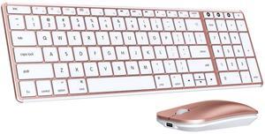 Wireless Bluetooth Keyboard and Mouse for Mac, Multi-Device Rechargeable Slim Keyboard and Mouse Stainless Steel Full Size, Compatible with MacBook Pro/Air, iPad, iMac - White Rose Gold