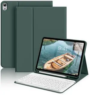 aoub Keyboard Case for iPad (A16) 11th Gen 11 Inch 2025, iPad 10th Generation 10.9 inch 2022 with Pencil Holder, Stand Folio Detachable Wireless Bluetooth Rechargeable Keyboard, Dark Green