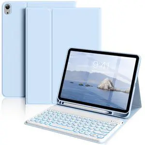 Aoub Keyboard Case for iPad (A16) 11th Generation 11-inch 2025, iPad 10th Generation 10.9 inch 2022 with Pencil Holder, 7 Color Backlit Detachable Wireless Bluetooth Keyboard Stand Folio - Blue
