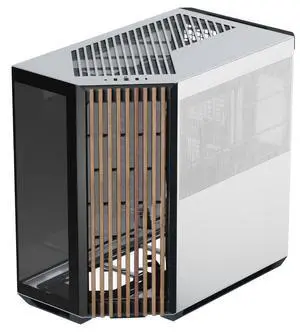 APNX V1 Dual-Chamber ATX Mid-Tower Airflow PC Case, Panoramic Glass Panels, 10 Fan Slots, 360mm Radiator Support, Angular Intake 16cmx2 Fan Bracket, GPU Mount, Cable Management, Black/White/Wood