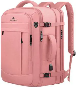 Large Travel Laptop Backpack for Women, 55L Big Capacity Expandable Extra Large Carry On Backpack, Water Resistant Big Bag Anti-Theft Business Daypack Fits 18 Inch Laptop with USB Port, Pink