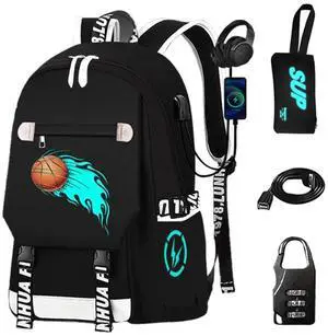 School Backpack for Boys Print Backpack Teenagers Anime Large School Bag Outdoor Reflective Daypack.Luminous Pattern Travel Laptop Backpack - With Usb Charging Port Headphone port Boy