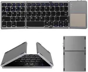AURTEC Foldable Bluetooth Keyboard with Touchpad, Rechargeable Portable Wireless Mini Keyboard for PC Tablet, Samsung, Android, iOS, Smartphone-Dark Gray