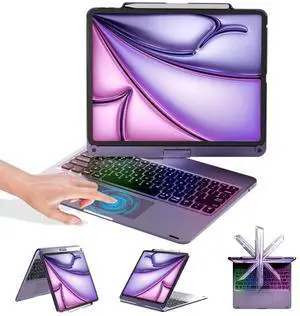 BABG Keyboard Case for iPad Air 13 inch, iPad Pro 12.9(6th/5th /4th/3rd Gen) Case with Keyboard,360deg Rotatable,Mulit-Toupad,Backlits,Wireless,Pencil Charging-Dark Purple