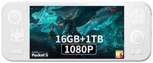 AYANEO Pocket S-6 Inches 1080P Handheld Android Video Game Console 1920x1080 Tablet PC Video Game Console Snapdragon G3x Gen 2 CPU (White, 16GB+1TB)