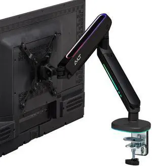 AVLT Single 27"-45" RGB Gaming Monitor Arm Desk Mount Built-in 20 Lighting Modes Touch Button Control Fits Flat/Curved/Ultrawide Monitor Height Swivel Tilt Rotation Adjustable Monitor Stand -Black