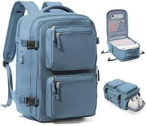 bluterm Laptop Backpack for Men Women, Flight Approved Travel Backpack Business Backpack with USB Charging Port, Casual Daypack College Computer Backpack, Blue
