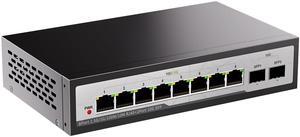 BZIZU 10-Port 2.5Gb Unmanaged Ethernet Switch, 8 x 2.5G RJ45 Ports + 2 x 10G SFP+ Ports, 80Gbps Switching Capacity, Metal Fanless, Plug and Play, Ideal for NAS, PC, WiFi6, Desktop/Wall Mount
