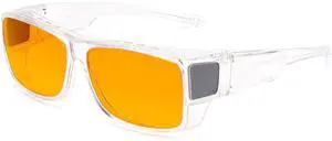 CAXMAN 99.9% Blue Light Blocking Glasses Sleep Glasses Orange Tinted Lens for Good Sleep Fit Over Glasses Fully Covered Your Eyes Transparent Clear