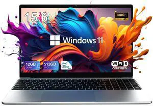 CFVOCUY Laptop Computer, 15.6'' FHD IPS Student Laptops, Celeron N5095 4-Core Processor, 12GB RAM + 512GB SSD up to Expandable 1TB, 2.4G+5G WiFi, 2 Years Warranty, Long Battery Life
