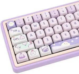COOMICKEY PBT Keycaps, 132 Keys Cute Keycaps Dye-Sublimation Kawaii Purple Keycaps Set MOA Profile for Cherry Gateron MX Keys Mechanical Keyboards