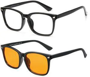 Cyxus 2 Pack Blue Light Glasses for Men Women Gaming Glasses Reduce Eye Strain Sleep Better(Black+Orange)