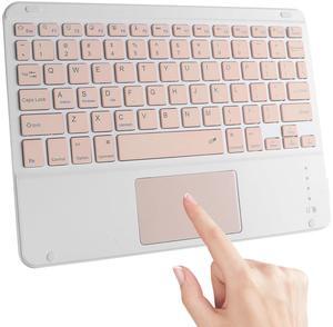 Ultra Slim Wireless Bluetooth Keyboard with Touchpad for iPad, Rechargeable 10'' QWERTY Layout Portable Wireless Keyboard for iPad Pro/Air/Tablet, and Other iOS Android Windows Devices(Pink)