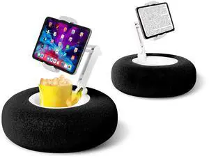 Debtrop Kindle Pillow Stand Holder with Snack Bowl for Reading in Bed, Cozy Tablet Phone iPad Pillow Stand for Lap Compatible with 4.7"-13" Phone, Tablet, iPad, iPhone, Google, Kindle, Samsung(Black)