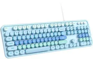 Dilter Large Print Keyboard, USB Wired Computer Keyboard - Retro Typewriter Keyboard - Full Size Keyboard with Number Pad for PC Laptop Desktop Windows (Blue Colorful)