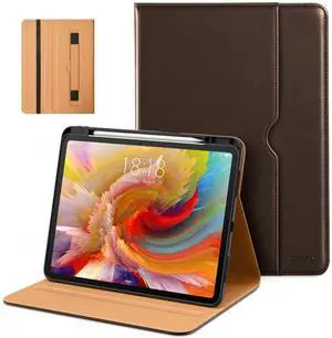 DTTO for iPad Pro 13 inch Case (M4) 2024, Premium Leather Business Folio Stand Cover with Pencil Holder - Auto Wake/Sleep and Multiple Viewing Angles, Built in Hand Strap & Pocket, Dark Brown