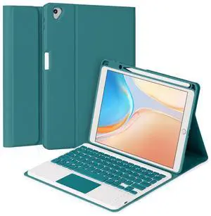 Eisuiyi Keyboard Case for iPad 10.2" 7th/8th/9th gen, Compatible with iPad Air3/Pro10.5, Detachable Touchpad BT Keyboard, Magentic Protective Cover with Pencil Holder, Teal