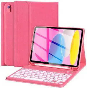 FUWANG Keyboard Case for iPad A16 11-inch 11th Generation 2025 & 10th Generation 10.9 inch 2022 - Detachable 7 Colors Backlit Bluetooth Folio Keyboard Case for New iPad 11 inch A16/10th Gen, Pink