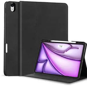 Gexmil Genuine Leather Case for iPad Air 13 Inch M3 2025/ M2 2024,Premium Leather Smart Folio Cover with Pencil Holder, Auto Sleep/Wake,Adjustable Stand, Anti-Slip,Sanded Black