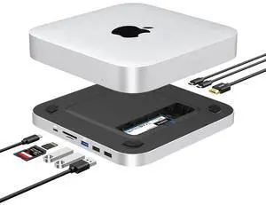 GEWOKLIY Mac Mini Hub & Stand with SSD Enclosure for NVME/SATA M.2, Mac Mini Dock with 4K HDMI,USB C 10Gbps USB A/C Port, TF/SD Card Reader for Mac Mini M1/ M2 and Mac Studio | Accessories