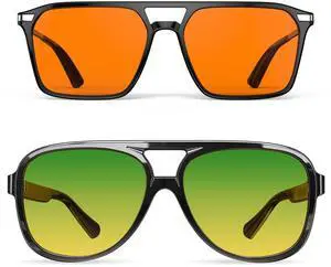 Goiteia 100% Orange Blue Light Blocking Glasses And Oversize Night and Day Vision Driving Glasses