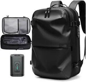 AirVault Airback Vacuum Seal Compression Backpack Travel with Pump USB Charging Port Expandable 19" Laptop TSA Lock (Electric Vacuum Included, Black, 60L)
