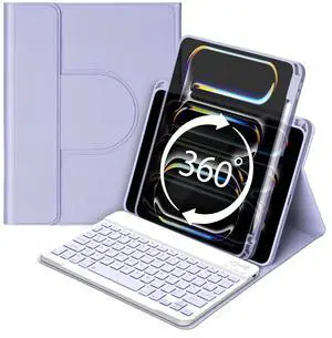 GOOJODOQ for iPad Pro 11 Inch Case with Keyboard (M4, 2024),360 Rotating Case and Magnetic Detachable Keyboard with Pencil Holder,Portrait/Landscape Modes,Auto Sleep/Wake for 11" iPad Pro 2024-Purple