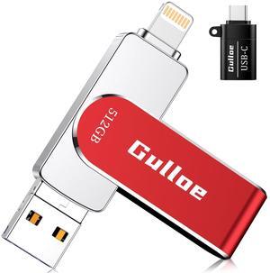 Gulloe 512GB USB Flash Drive Intended for iPhone iPad, Memory Stick Storage for Photos and Videos Backup, Compatible with iPhone iPad Android PC, Plug and Play, No Application Required (Red)