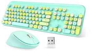 Colorful Wireless Keyboard and Mouse Combo,Full-Sized Ergonomic Keyboard,Round Typewriter Flexible 104 Key,3 DPI Adjustable Mouse,2.4GHz Connection for Windows 11/10/8/7 and Computer/Desktop/PC/Laptop