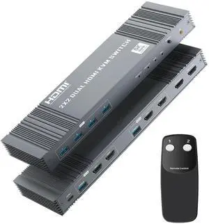 4K@120Hz KVM Switch 2 Monitors 2 Computers, 8K@60Hz HDMI Dual Monitor KVM Switch with 4 USB 3.0 Ports Share Keyboard Mouse